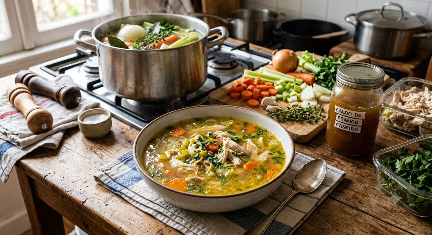Image for Caldo de Frango Caseiro: A Base Multiuso Essencial Para Sua Cozinha e Refeições da Semana